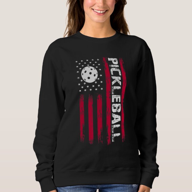 Pickleball American Flag Patriotic USA Fun Leisure Sweatshirt (Front)