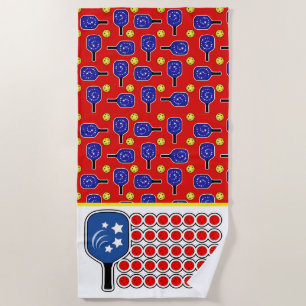 Pickleball American Flag Red White and Blue Beach Towel