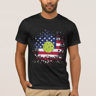 Pickleball American Flag US Racket Paddle Ball T-Shirt