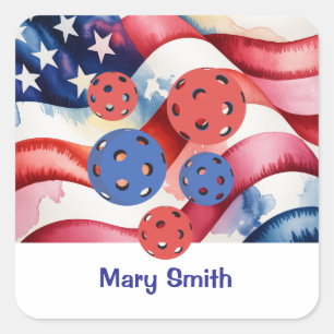Pickleball  American themed for 4th July  Square Sticker