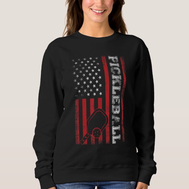 Pickleball American US Flag Patriotic Cool Pickleb Sweatshirt (Front)