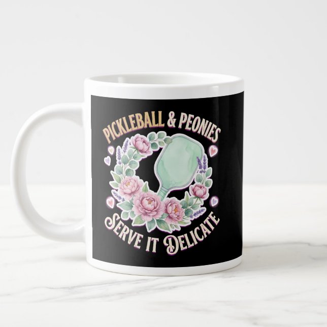 Pickleball And Peonies Serve It Delicate Large Coffee Mug (Left)