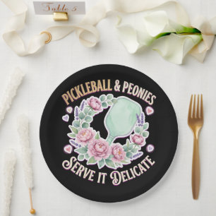 Pickleball And Peonies Serve It Delicate Paper Plate