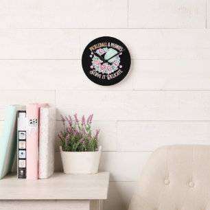 Pickleball And Peonies Serve It Delicate Round Clock