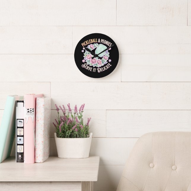 Pickleball And Peonies Serve It Delicate Round Clock (Reading Room)