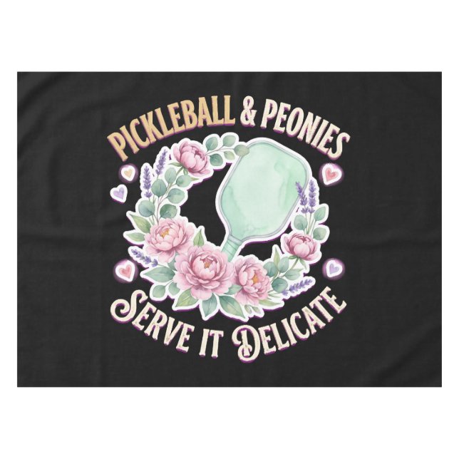 Pickleball And Peonies Serve It Delicate Tablecloth (Front (Horizontal))