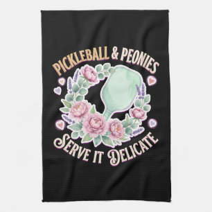 Pickleball And Peonies Serve It Delicate Tea Towel