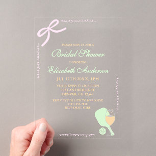 Pickleball and Prosecco Bridal Shower Acrylic Invitations