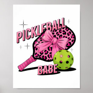 Pickleball Babe Pink Leopard Retro Style For Sport Poster