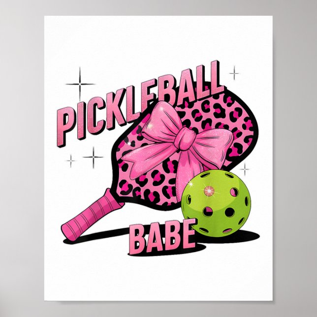 Pickleball Babe Pink Leopard Retro Style For Sport Poster (Front)
