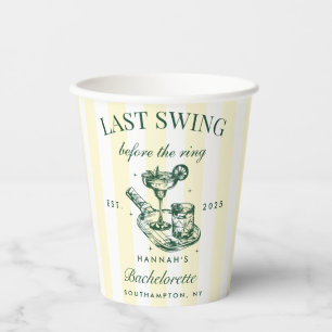 Pickleball Bach Cocktail Green & Yellow Stripes Paper Cups