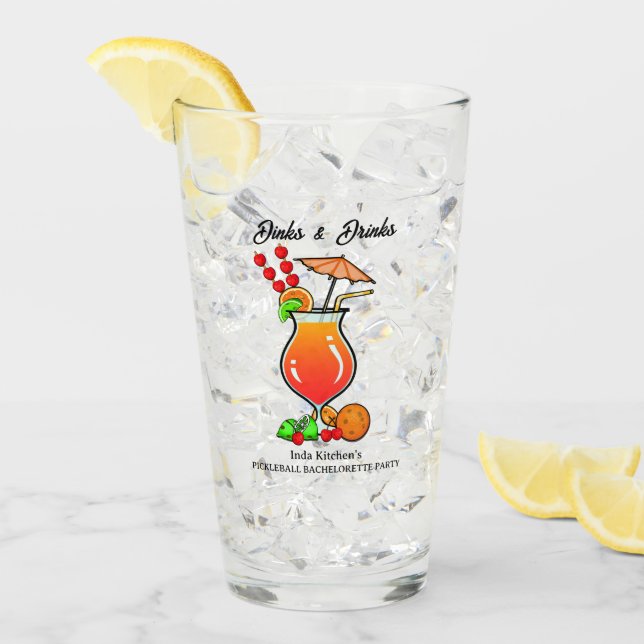 Pickleball Bachelorette Wedding Dinks & Drinks Glass (Front Ice)
