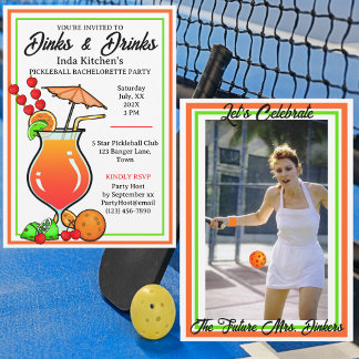 Pickleball Bachelorette Wedding Dinks & Drinks Invitation