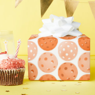 Pickleball Ball, Orange Pickleball Balls on White  Wrapping Paper