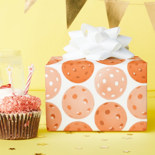 Pickleball Ball, Orange Pickleball Balls on White  Wrapping Paper (Birthday Party)