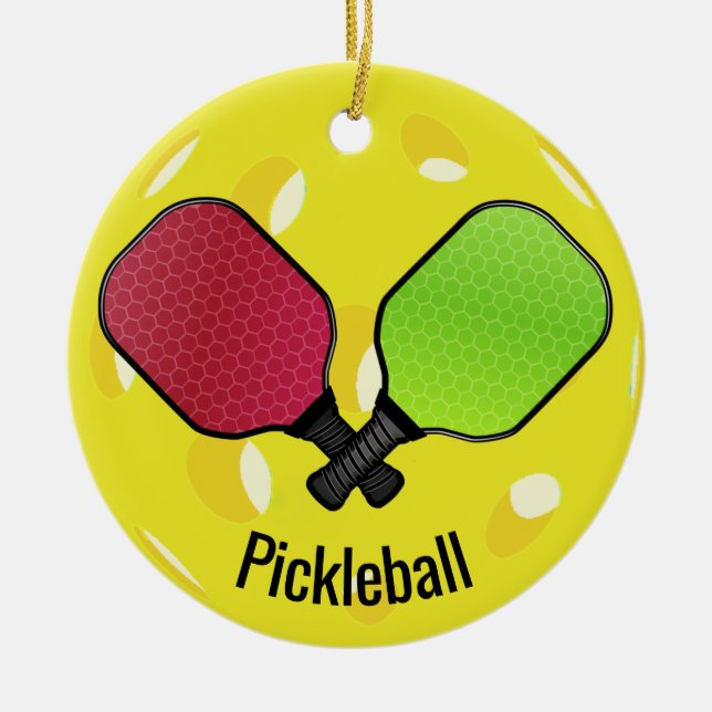 Pickleball Ball Paddles Design Ornament (Front)