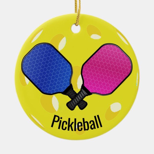 Pickleball Ball Paddles Design Ornament (Front)