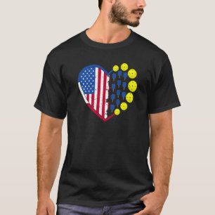Pickleball Ball With American Flag Heart 4th Of Ju T-Shirt