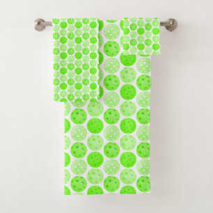 Pickleball Balls - Green Pickleball Balls on White Bath Towel Set