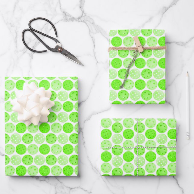 Pickleball Balls - Green Pickleball Balls on White Wrapping Paper Sheet (Front)