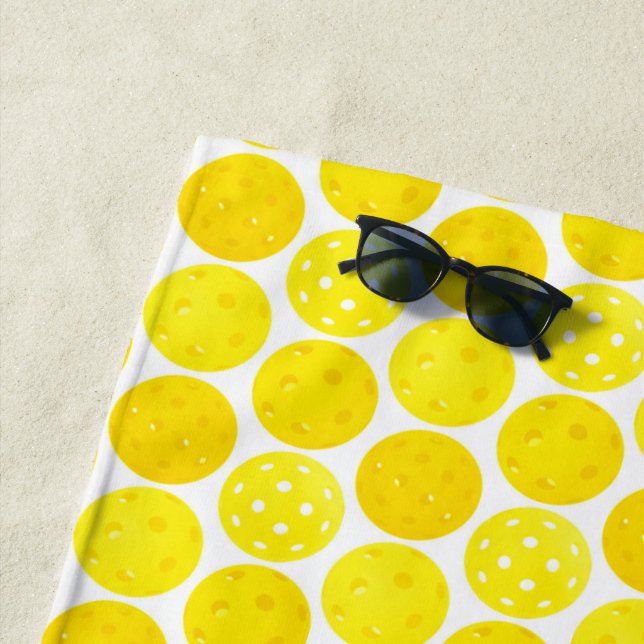 Pickleball Balls, Yellow Pickleball Balls on White Beach Towel (In Situ)