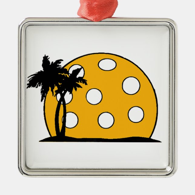 Pickleball Beach Sunset Metal Ornament (Front)