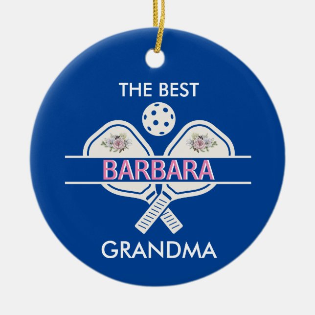 Pickleball Best Grandma Custom First Name  Ceramic Ornament (Front)