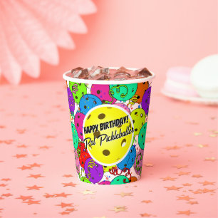 Pickleball Birthday Balloons Confetti Personalised Paper Cups