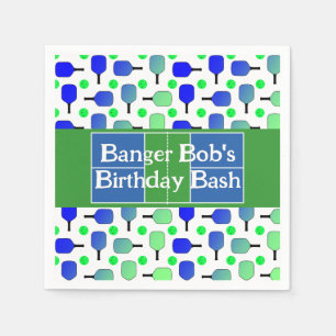 Pickleball Birthday Blue Green Paddle Ball Banging Napkin