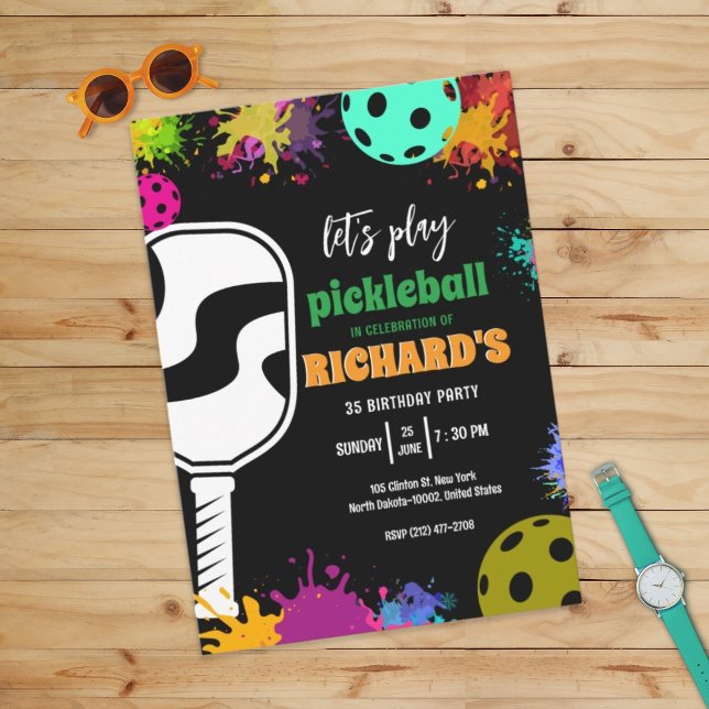 Pickleball Birthday Colourful Sports Party Invitation (Creator Uploaded)