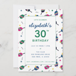 Pickleball Birthday Party Blue Green Custom Invitation