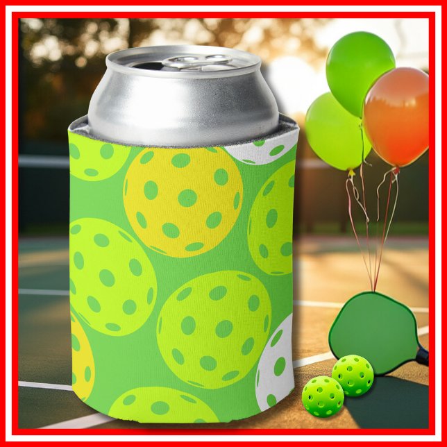 Pickleball Birthday Party Cute Green Sports Can Cooler (Pickleball Birthday Party Cute Green Sports Can Cooler)