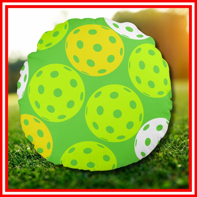 Pickleball Birthday Party Cute Green Sports Round Cushion (Creator Uploaded)