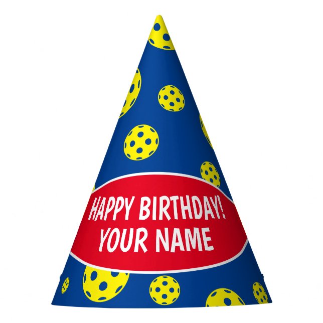 Pickleball Birthday party hats with custom name (Front)