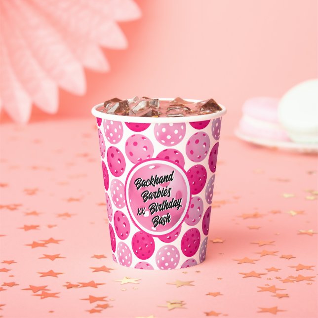 Pickleball Birthday Party Pink White Personalised  Paper Cups (Insitu)