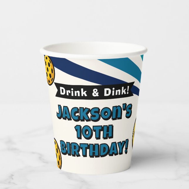 Pickleball Birthday Party Retro Vintage Player Paper Cups (Front)