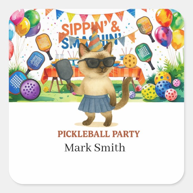 Pickleball Birthday Party  Square Sticker (Front)