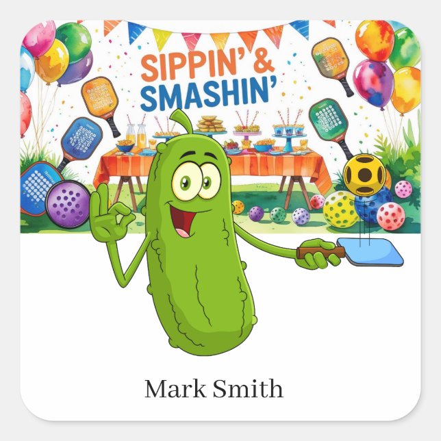 Pickleball Birthday Party  Square Sticker (Front)