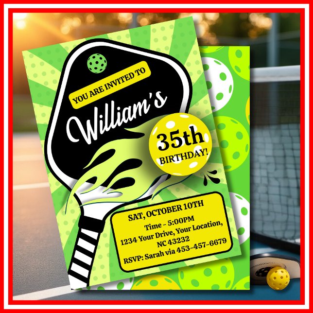 Pickleball Birthday RETRO Stripes Green Sports Invitation (Pickleball Birthday RETRO Stripes Green Sports Invitation)