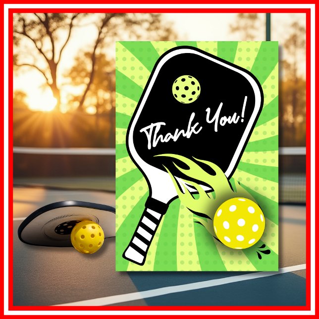 Pickleball Birthday RETRO Stripes Green Sports Thank You Card (Pickleball Birthday RETRO Stripes Green Sports Thank You Card)