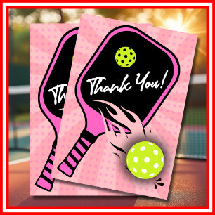 Pickleball Birthday RETRO Stripes Pink Sports Thank You Card