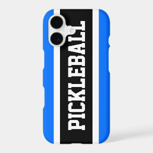 PICKLEBALL Black White Bright Blue Racing Stripes