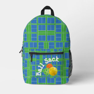 Pickleball Blue Green Court Ball Sack Player Gear Printed Backpack