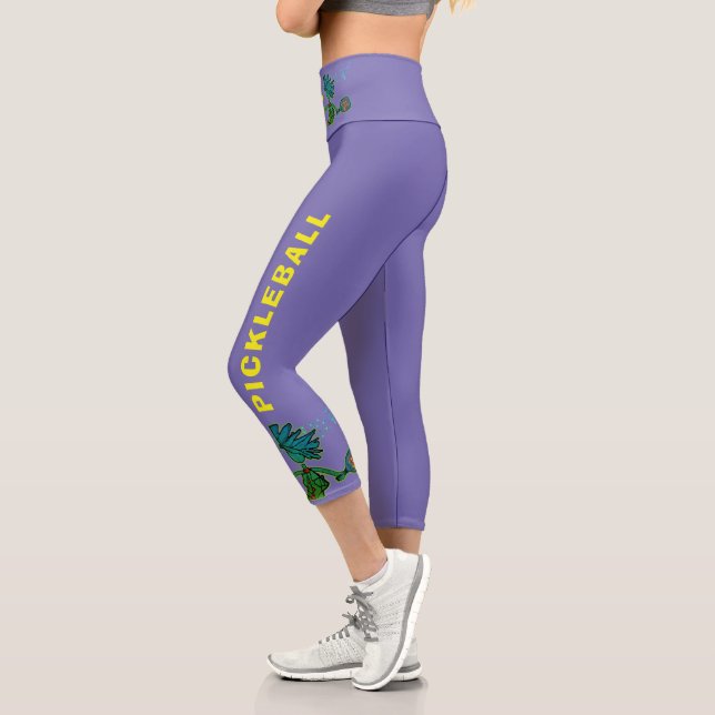 Pickleball Blue Green Whimsy Capri Leggings (Left)