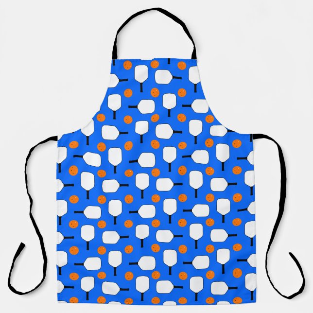 Pickleball Blue, Orange Balls with White Paddles Apron (Front)