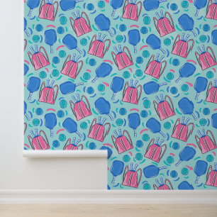 Pickleball Blue Paddles Blue Teal Balls Preppy Wallpaper