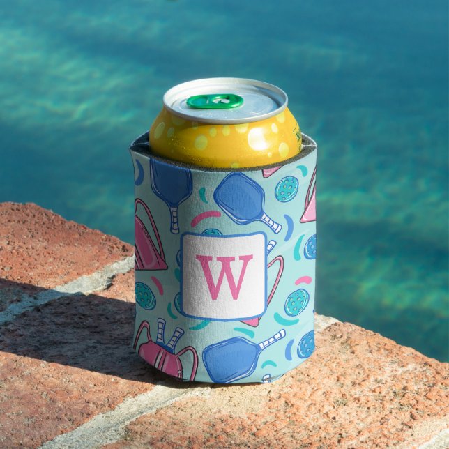 Pickleball Blue Preppy Monogram Can Cooler (In Situ Pool)