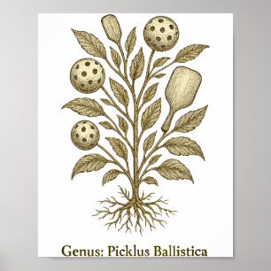 Pickleball botanical vintage science art funny poster