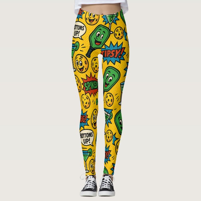 Pickleball Bottoms Up! Smiley Ball Court Leggings (Front)
