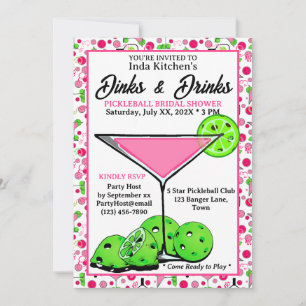 Pickleball Bridal Shower Dinks & Drinks Photo Invitation